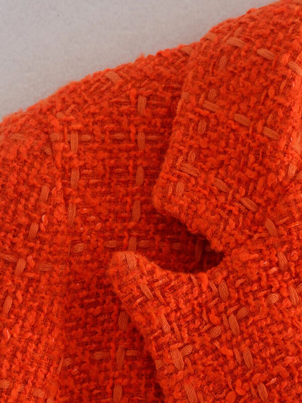 XEASY Costum retro roșu din tweed pentru femei 2022, la modă de primăvară, ocazional, la birou, blazer subțire pentru femei, fustă cu talie înaltă, set 2 piese