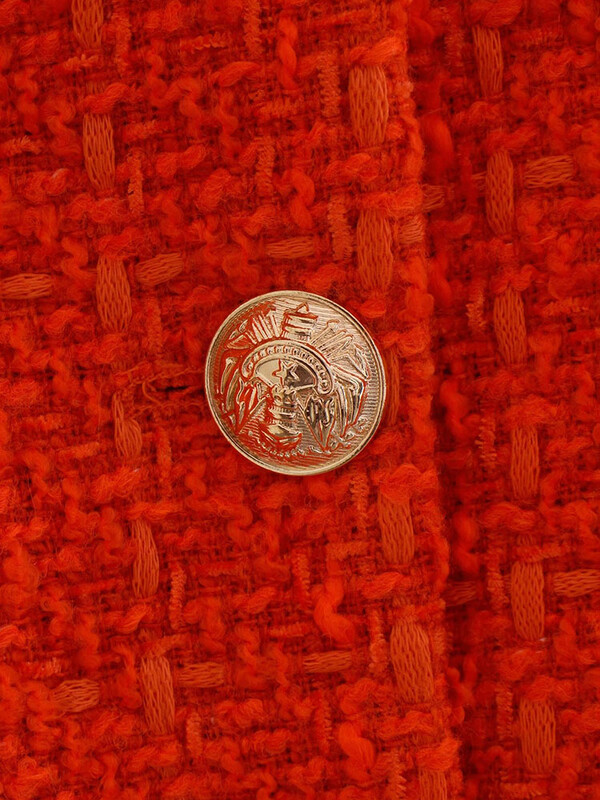 XEASY Costum retro roșu din tweed pentru femei 2022, la modă de primăvară, ocazional, la birou, blazer subțire pentru femei, fustă cu talie înaltă, set 2 piese