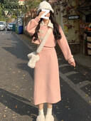 Jesen Zima Novo žensko elegantno odijelo Kompleti od 2 komada Slatki modni kratki kaput od tvida visokog struka Uske suknje Ženska odjeća