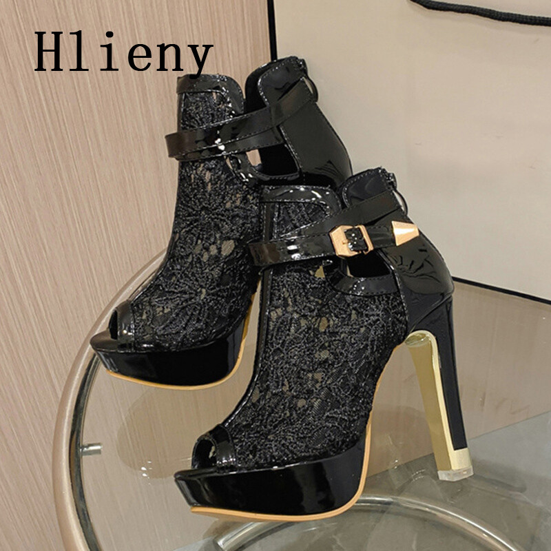 Hlieny Φθινοπωρινή σέξι υφασμάτινη πλατφόρμα Ψηλοτάκουνες μπότες Σανδάλια Γυναικεία Peep Toe Nightclub Party Stiletto Γυναικεία παπούτσια