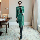 UNXX Дрехи 2023 Зимен комплект от туид пола Есенни дамски парти костюми Пайети Карирано офис вълнено яке Палто с 2 части