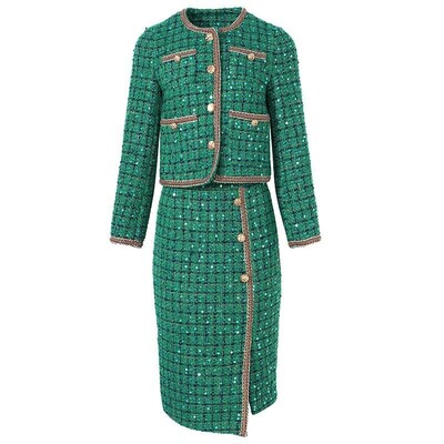 UNXX Дрехи 2023 Зимен комплект от туид пола Есенни дамски парти костюми Пайети Карирано офис вълнено яке Палто с 2 части