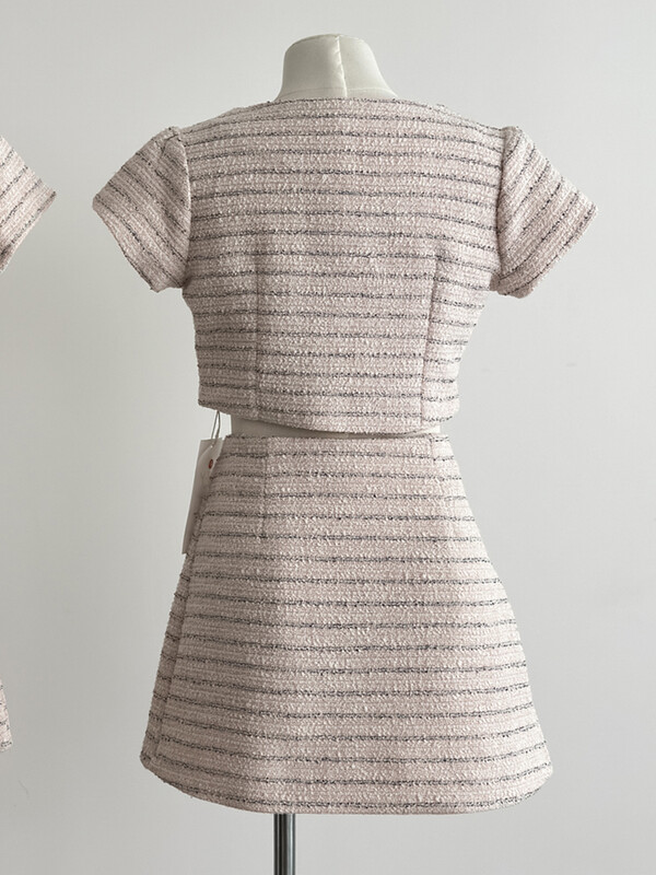 Korejski modni mali mirisni ženski odijela od tvida Elegantne skraćene majice kratkih rukava + dvodijelni komplet asimetrične mini suknje 2024.