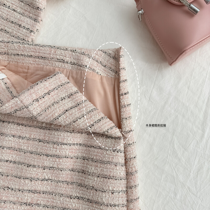 Korejski modni mali mirisni ženski odijela od tvida Elegantne skraćene majice kratkih rukava + dvodijelni komplet asimetrične mini suknje 2024.