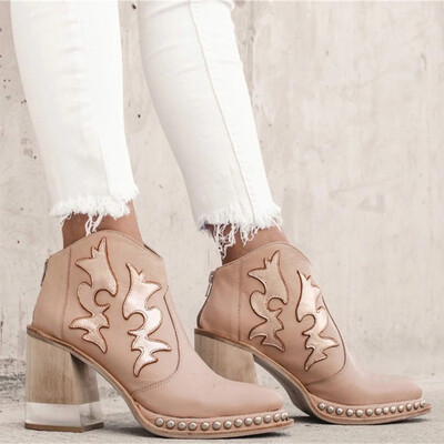 Ženske gležnjače 2023 Kožne cipele Niska peta Cool Britanski izvezeni dizajn Meke kratke čizme Ženska obuća za zabave Kristalna peta