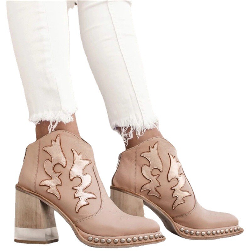 Ženske gležnjače 2023 Kožne cipele Niska peta Cool Britanski izvezeni dizajn Meke kratke čizme Ženska obuća za zabave Kristalna peta