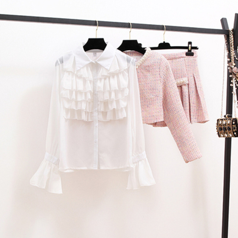 Novi 2024. Visokokvalitetni ženski setovi od 2 komada za jesen i zimu Ženski modni elegantni uski kaput Suknja Košulja Dvodijelni kompleti odijela od tvida