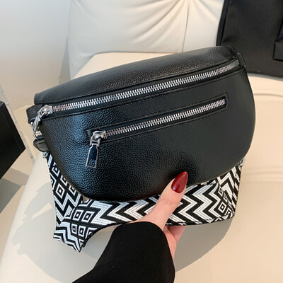 Γυναικεία τσάντα μέσης με πολλές τσέπες Street Fanny Pack PU Δερμάτινη τσάντα στήθους Μοδάτη τσάντα χιαστί με φαρδύ λουρί Ρετρό τσάντες ώμου