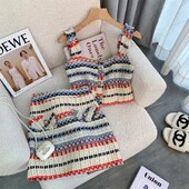 Seksi 2-dijelni komplet s prugama od tvida Elegantna ženska kratka vesta Kratka nova ljetna majica + suknja A-kroja Vintage dvodijelni komplet suknji