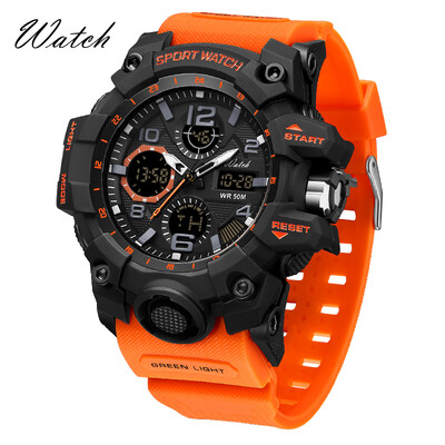 OFNS Fashion Meeste Spordikellad Kahe ekraaniga Analoog Digitaalne LED Elektrooniline Kvartskäekellad Veekindlad Ujumiskellad