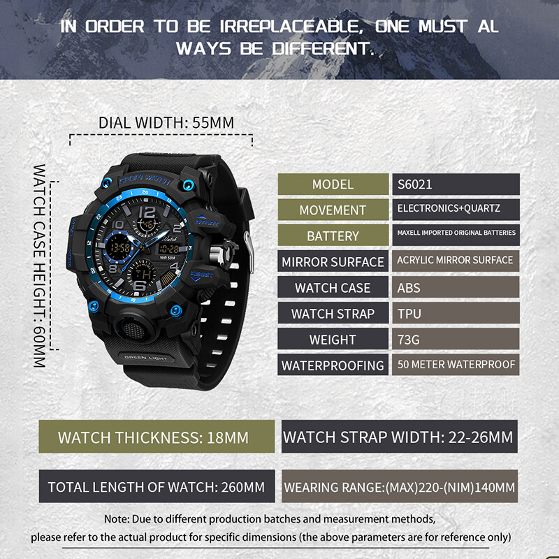 OFNS Fashion Meeste Spordikellad Kahe ekraaniga Analoog Digitaalne LED Elektrooniline Kvartskäekellad Veekindlad Ujumiskellad