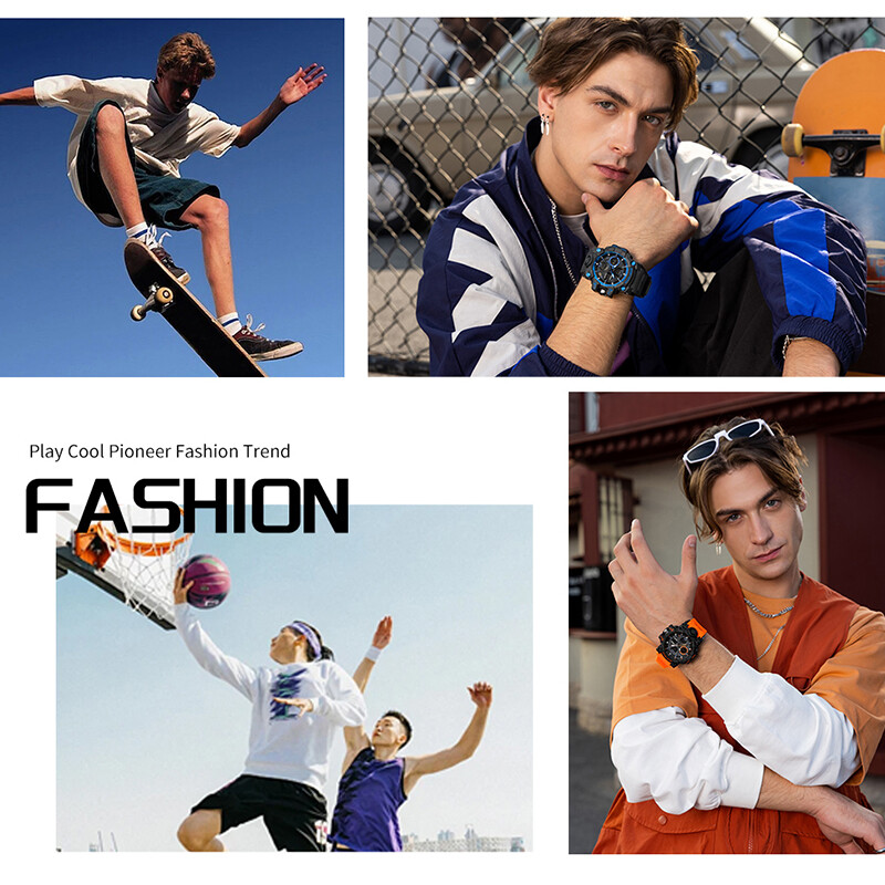 OFNS Fashion Meeste Spordikellad Kahe ekraaniga Analoog Digitaalne LED Elektrooniline Kvartskäekellad Veekindlad Ujumiskellad