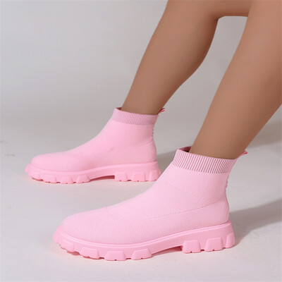 Επώνυμα γυναικεία μποτάκια ελαφριά καθημερινά παπούτσια για γυναίκες Μπότες με κάλτσες μόδας σφήνα πλέξιμο Χειμερινή μπότα πλατφόρμας μεσαίου σωλήνα