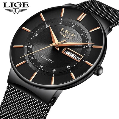 LIGE 2024 Ceasuri de lux pentru bărbați, impermeabil, ultra subțire, cu dată, curea de oțel, ceas casual cu quartz, ceas sport pentru bărbați