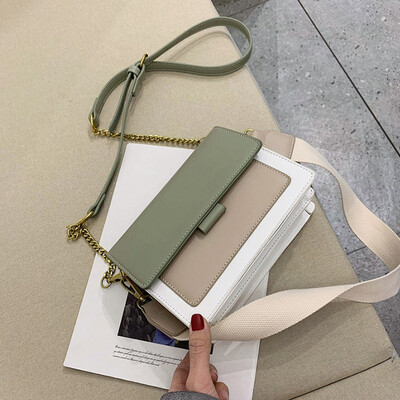 Μοντέρνο χρώμα αντίθεσης, Δερμάτινη τσάντα ώμου για γυναίκες, επώνυμη δερμάτινη τσάντα χιαστί , Fashion Flap τσάντα Messenger