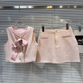 PREPOMP 2024. Ljeto bez rukava, jednoredno kopčanje, mašna, povez, prsluk od tvida, kratka suknja, dvodijelni komplet ženske odjeće GR421