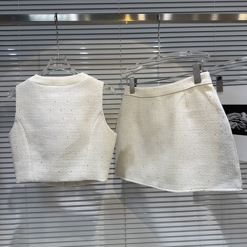 PREPOMP 2024. Ljeto bez rukava, jednoredno kopčanje, mašna, povez, prsluk od tvida, kratka suknja, dvodijelni komplet ženske odjeće GR421