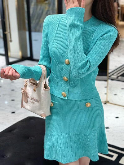 Malo mirisno odijelo Jesenski pleteni kardigan Top Suknja visokog struka 2-dijelna odgovarajuća odjeća Elegantna ženska uska ženska haljina