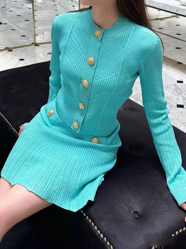 Malo mirisno odijelo Jesenski pleteni kardigan Top Suknja visokog struka 2-dijelna odgovarajuća odjeća Elegantna ženska uska ženska haljina