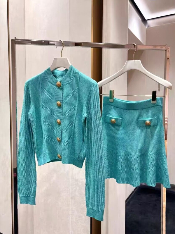 Malo mirisno odijelo Jesenski pleteni kardigan Top Suknja visokog struka 2-dijelna odgovarajuća odjeća Elegantna ženska uska ženska haljina