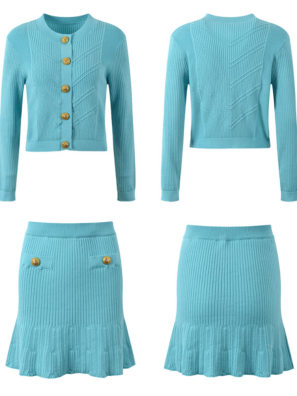 Malo mirisno odijelo Jesenski pleteni kardigan Top Suknja visokog struka 2-dijelna odgovarajuća odjeća Elegantna ženska uska ženska haljina