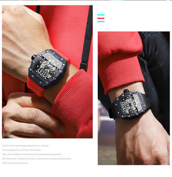 Мъжки часовник с марка BINBOND Domineering Barrel Watch Curved Mirror Hollow Surface Sports Men Watch Силиконов кварцов ръчен часовник