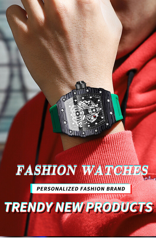 BINBOND Brand ανδρικό ρολόι Κυριαρχικό ρολόι βαρελιού με καμπύλο καθρέφτη κούφια επιφάνεια αθλητικό ανδρικό ρολόι Ρολόι χειρός από χαλαζία σιλικόνης