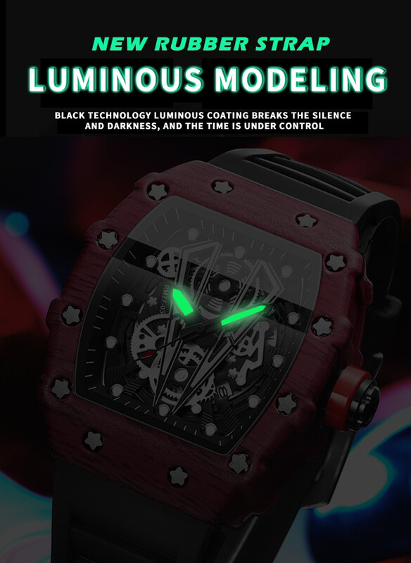 BINBOND Brand ανδρικό ρολόι Κυριαρχικό ρολόι βαρελιού με καμπύλο καθρέφτη κούφια επιφάνεια αθλητικό ανδρικό ρολόι Ρολόι χειρός από χαλαζία σιλικόνης