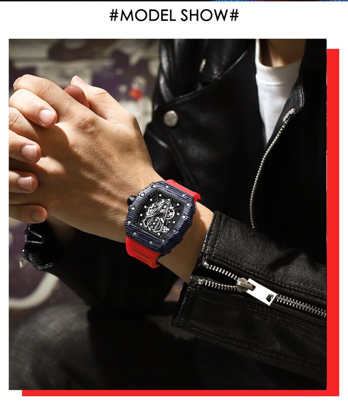 BINBOND Brand ανδρικό ρολόι Κυριαρχικό ρολόι βαρελιού με καμπύλο καθρέφτη κούφια επιφάνεια αθλητικό ανδρικό ρολόι Ρολόι χειρός από χαλαζία σιλικόνης