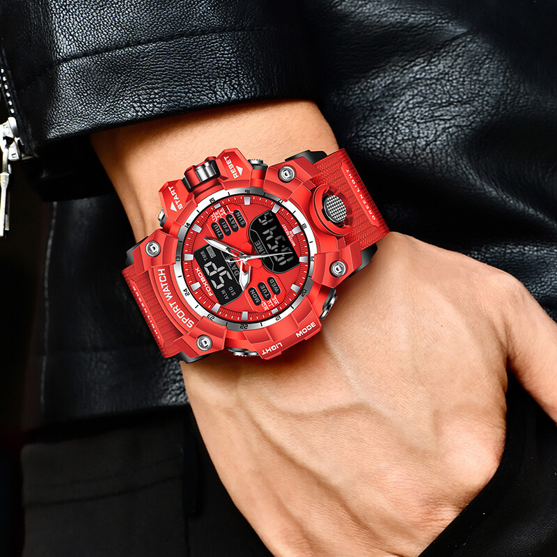 LIGE Crveni sat Vrhunski luksuzni satovi Muški sat s dva zaslona 50M Vodootporni muški sportski ručni sat Vojni vojni sat Muška štoperica