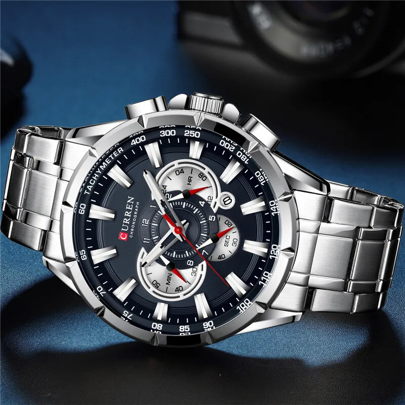 CURREN Моден мъжки ръчен часовник Водоустойчив хронограф Мъжки часовник Военен топ марка Луксозен спортен мъжки часовник от неръждаема стомана 8363