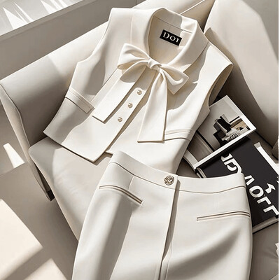 Ljeto 2024., ležerno jednobojno odijelo jedinstvenog temperamenta, minimalistički gornji dio kratke suknje, dvodijelni ženski set