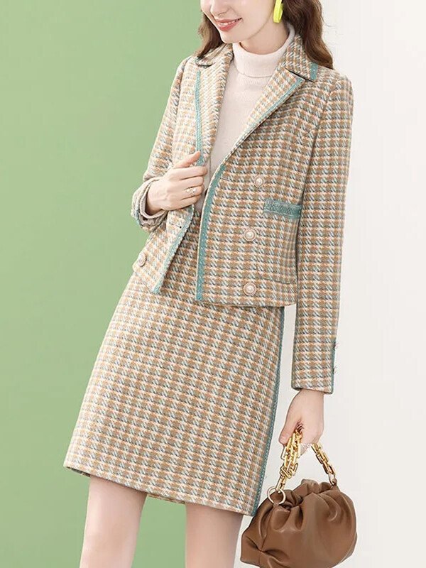 Y2k Korea plisseeritud naiste tviidseelik, 2-osaline, šikk üherealine Crop mantel, Conjuntos moodne A-voodriga lühike Falda komplekt