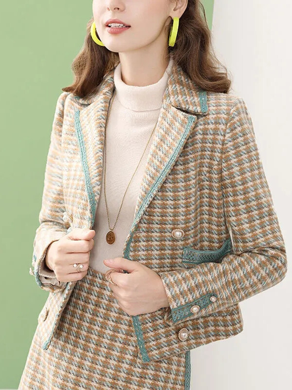 Y2k Korea plisseeritud naiste tviidseelik, 2-osaline, šikk üherealine Crop mantel, Conjuntos moodne A-voodriga lühike Falda komplekt