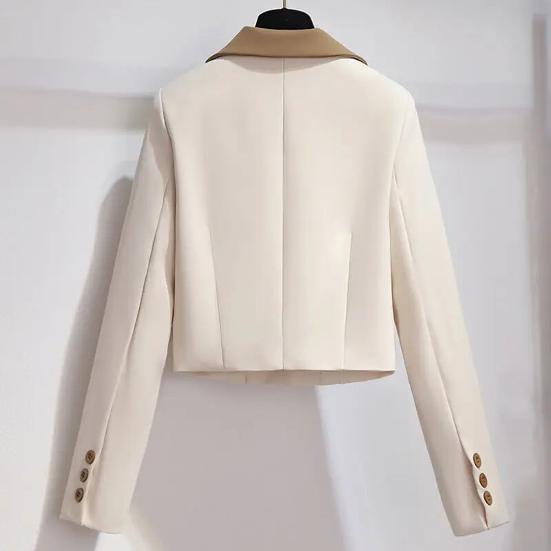 Odijelo Bež ženski kratki dvodijelni mini dvodijelni set za ljeto 2024. za žene odijelo sa suknjom i sakoom dugih rukava Fashion Co Ord