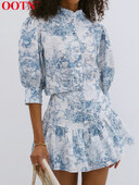 OOTN modna ženska odijela Dvodijelni kompleti s printom Polurukavi sa samostojećim ovratnikom Košulje s gumbima Ležerne ženske suknje Ljetne kombinacije za 2024.