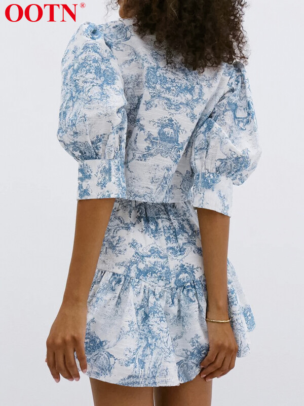 OOTN modna ženska odijela Dvodijelni kompleti s printom Polurukavi sa samostojećim ovratnikom Košulje s gumbima Ležerne ženske suknje Ljetne kombinacije za 2024.