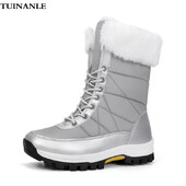 TUINANLE Naiste platvormsaapad Talvised plüüssaapad, soojad jalatsid Moodsad Naiste sääre keskosa lumesaapad Libisemiskindlad hallid lamedad kingad Bota Feminina