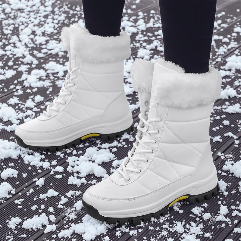 TUINANLE Naiste platvormsaapad Talvised plüüssaapad, soojad jalatsid Moodsad Naiste sääre keskosa lumesaapad Libisemiskindlad hallid lamedad kingad Bota Feminina