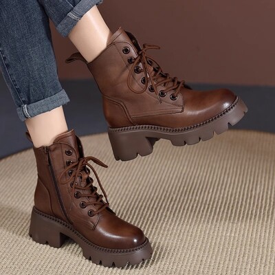 2024. Nove retro ženske zapadnjačke čizme u većoj veličini Punk čizme na vezanje i kopča Motorističke čizme s patentnim zatvaračem Ženske kratke čizme