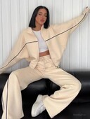 2024. Novi ležerni set, kardigan s dugim rukavima i polu visokim ovratnikom, pulover na vezanje, prugaste hlače Ženska odjeća Ležerna dvodijelna odijela