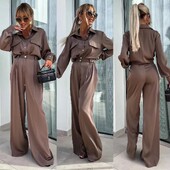 2024 Toamna Commuter Elegant 2 Buc Costum Femei Primavara Camasa cu rever cu picior lat tinuta Satin neted Seturi pentru dama