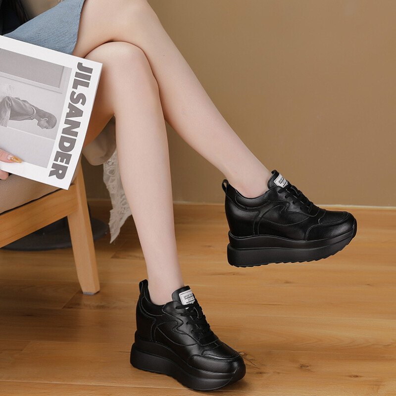 Ženske tenisice Prava koža Ženske cipele za slobodno vrijeme Debeli potplat Povećanje visine 10 cm Ženske tenisice Prozračne cipele Botas Mujer