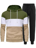 Sportinis vyriškas sportinis kostiumas, spalvotas blokuotas dviejų dalių komplektas 2024 m. bėgiojančios kasdieninės sportinės kelnės megztinis laisvalaikis naujas džemperis.