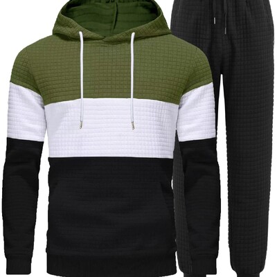 Sportinis vyriškas sportinis kostiumas, spalvotas blokuotas dviejų dalių komplektas 2024 m. bėgiojančios kasdieninės sportinės kelnės megztinis laisvalaikis naujas džemperis.