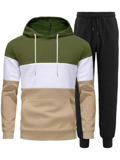 Sportinis vyriškas sportinis kostiumas, spalvotas blokuotas dviejų dalių komplektas 2024 m. bėgiojančios kasdieninės sportinės kelnės megztinis laisvalaikis naujas džemperis.