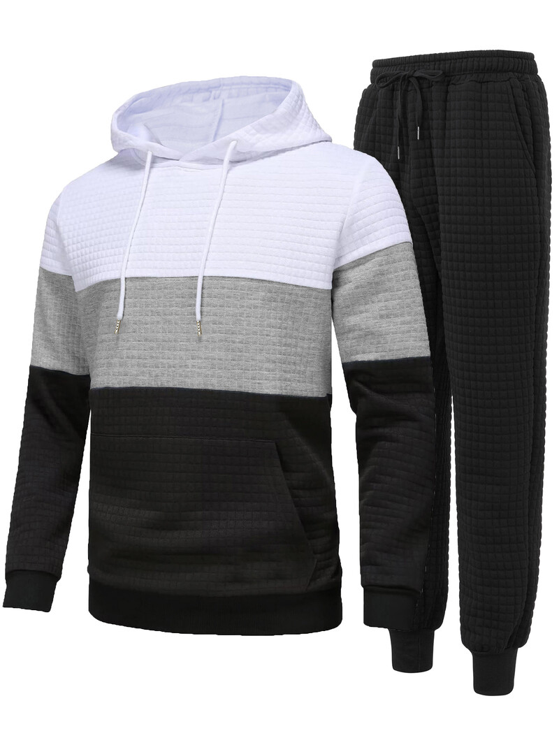 Sportinis vyriškas sportinis kostiumas, spalvotas blokuotas dviejų dalių komplektas 2024 m. bėgiojančios kasdieninės sportinės kelnės megztinis laisvalaikis naujas džemperis.