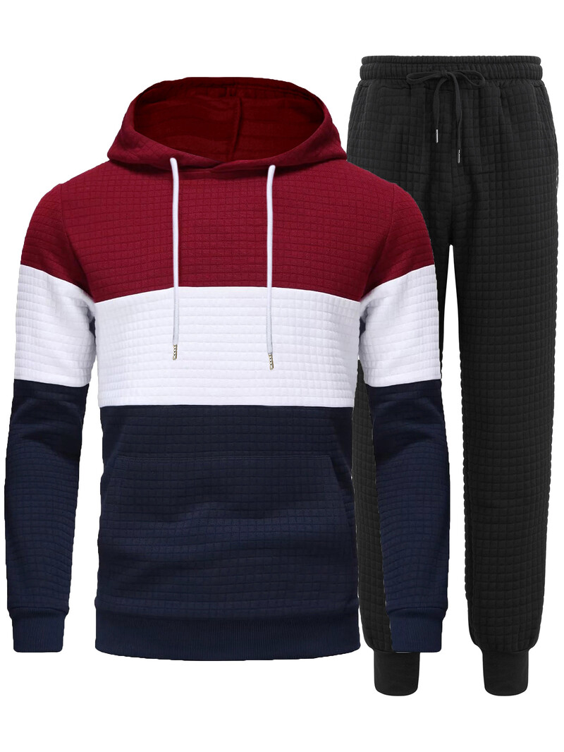 Sportinis vyriškas sportinis kostiumas, spalvotas blokuotas dviejų dalių komplektas 2024 m. bėgiojančios kasdieninės sportinės kelnės megztinis laisvalaikis naujas džemperis.