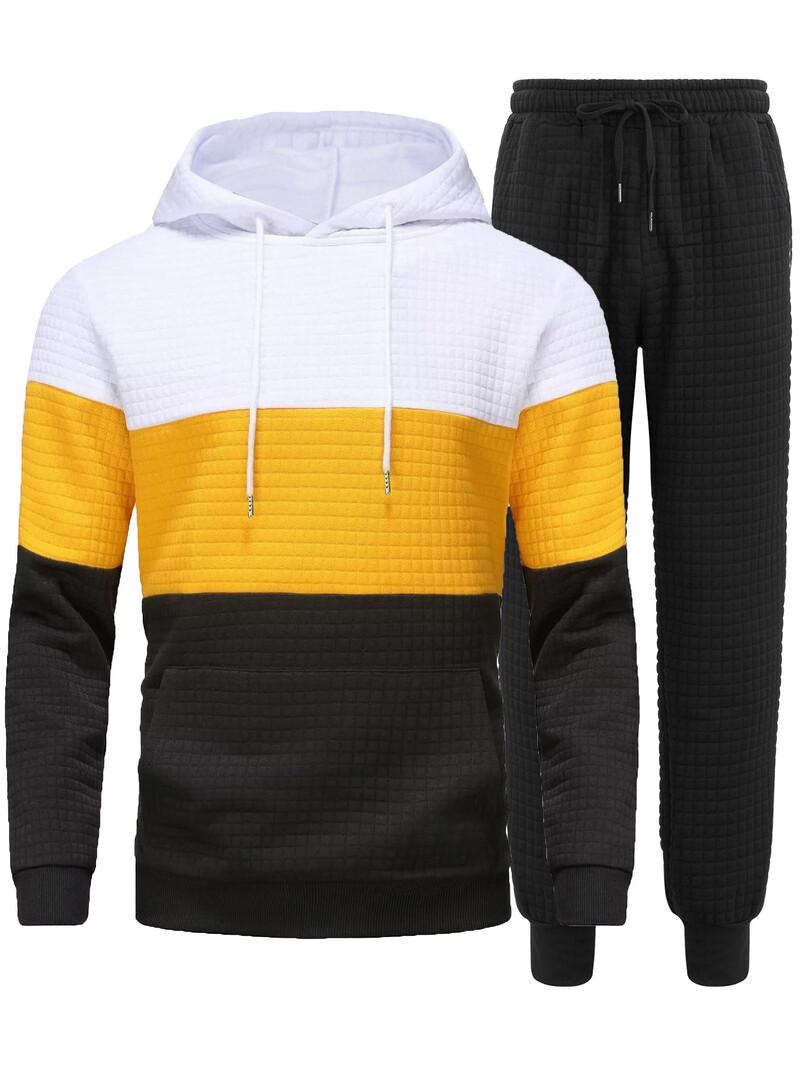 Sportinis vyriškas sportinis kostiumas, spalvotas blokuotas dviejų dalių komplektas 2024 m. bėgiojančios kasdieninės sportinės kelnės megztinis laisvalaikis naujas džemperis.