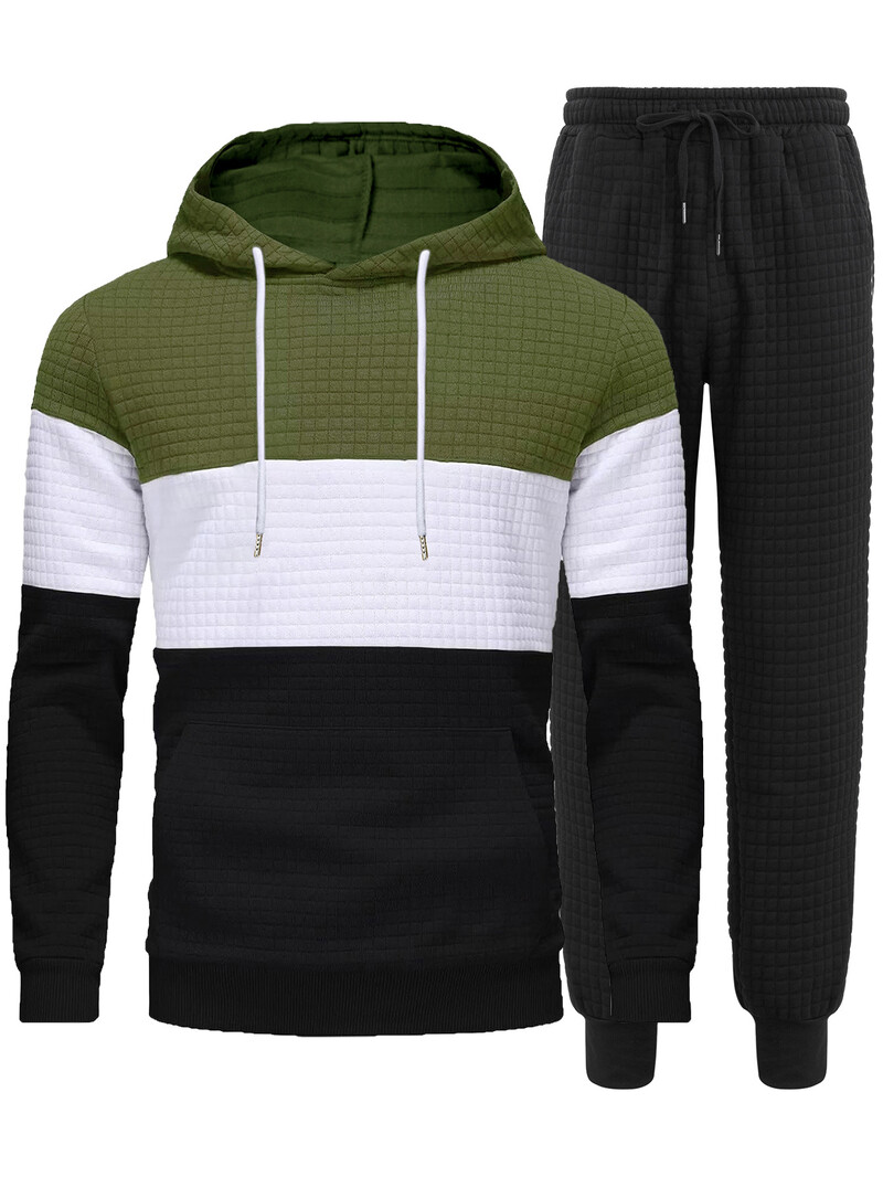 Sportinis vyriškas sportinis kostiumas, spalvotas blokuotas dviejų dalių komplektas 2024 m. bėgiojančios kasdieninės sportinės kelnės megztinis laisvalaikis naujas džemperis.
